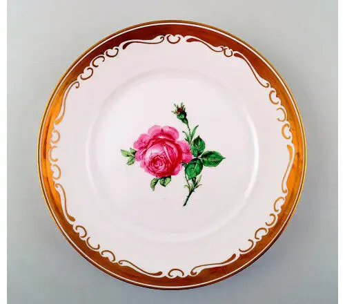 6 große handbemalte Teller von Royal Copenhagen mit rosa Rosenmotiv (identisches Design)