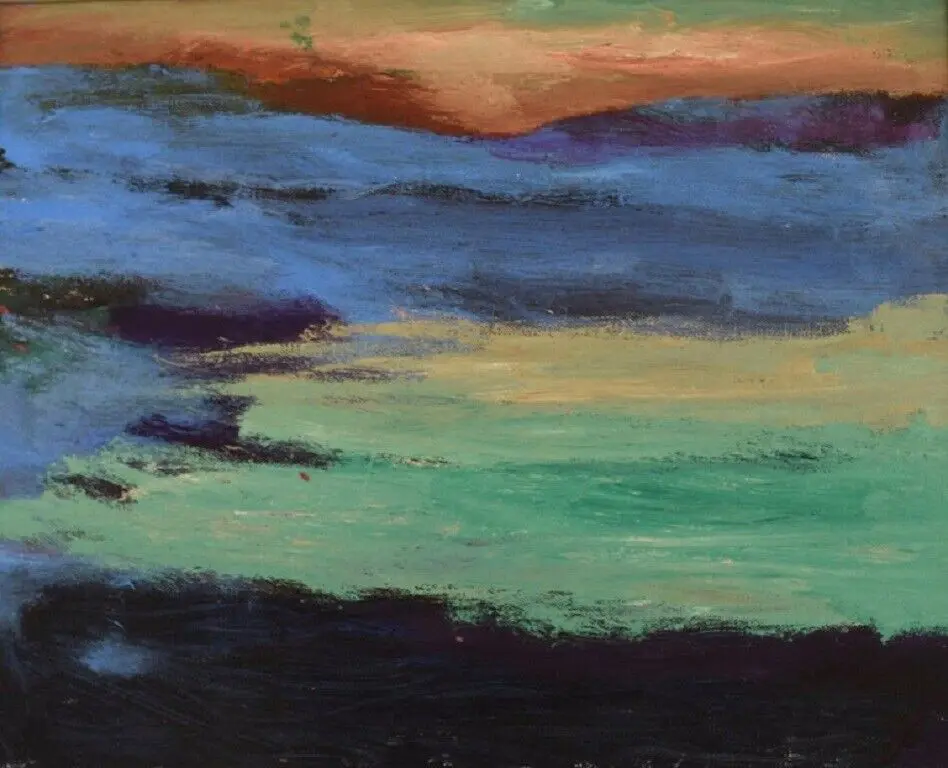 Abstrakte Komposition auf Leinwand von skandinavischem Künstler aus den 1980er Jahren - Ölmalerei