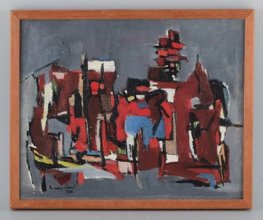 Abstrakte Komposition eines französischen Künstlers. Öl auf Leinwand