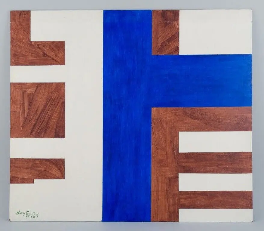 Abstrakte Komposition von Harry Sandberg, schwedischer Künstler. Öl auf Leinwand, 1968