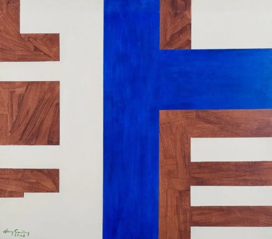 Abstrakte Komposition von Harry Sandberg, schwedischer Künstler. Öl auf Leinwand, 1968