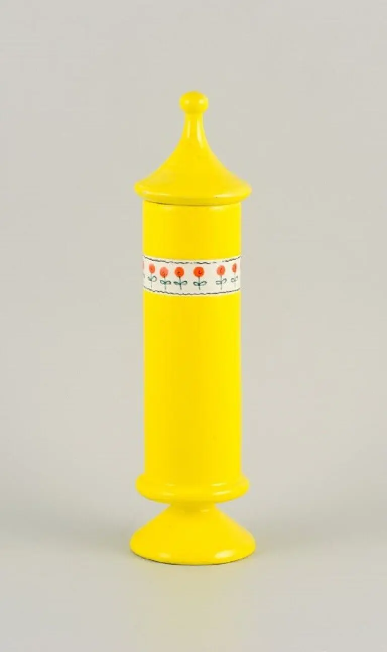 Alvino Bagni, Italien. Einzigartige hohe Vase aus handverzierter gelber Keramik, 1960/70er Jahre