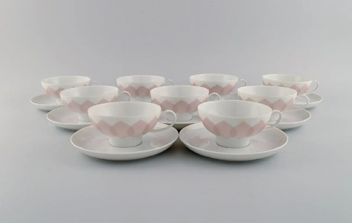 Bjørn Wiinblad für Rosenthal: Lotus Porzellanservice mit 9 Teetassen und Untertassen