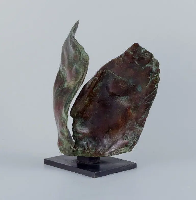 Bronze-Doppelseitiges Gesicht eines französischen Bildhauers auf bronzenem Sockel