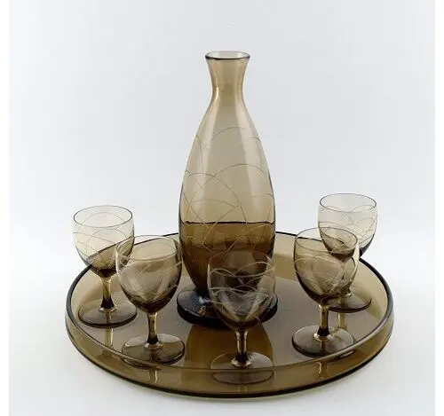 Daum, Nancy, Art Deco Barset mit Dekanter und fünf Gläsern auf einem Tablett