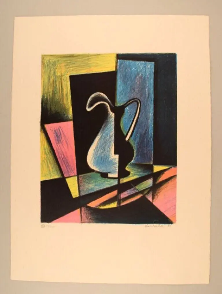 Eugène de Sala (1899-1989), Dänemark. Farbige Lithographie. Kubistisches Stillleben