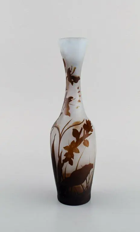 Früher Emile Gallé Vase aus mattem und braunem Kunstglas, Anfang des 20. Jahrhunderts