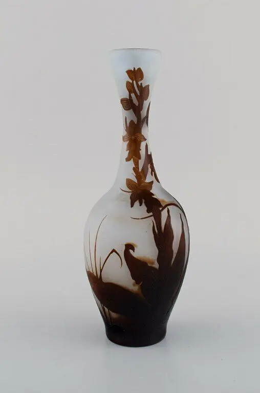 Früher Emile Gallé Vase aus mattem und braunem Kunstglas, Anfang des 20. Jahrhunderts