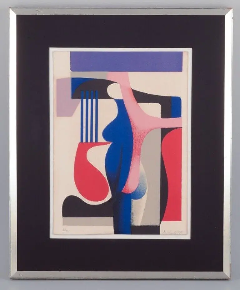 Georgi Daskaloff, bulgarischer Künstler. Farblithografie auf Papier. Kubistische Komposition