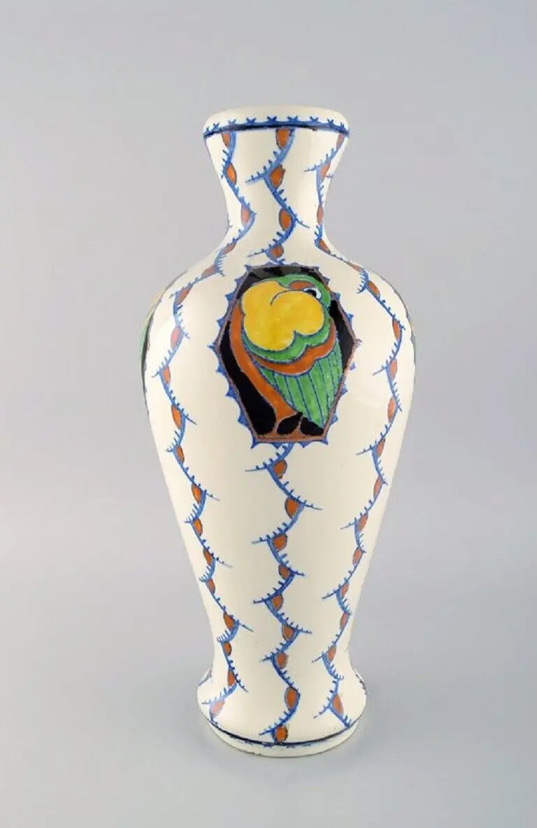 Große Art Deco Vase aus glasierter Keramik von Boch Frères, Belgien