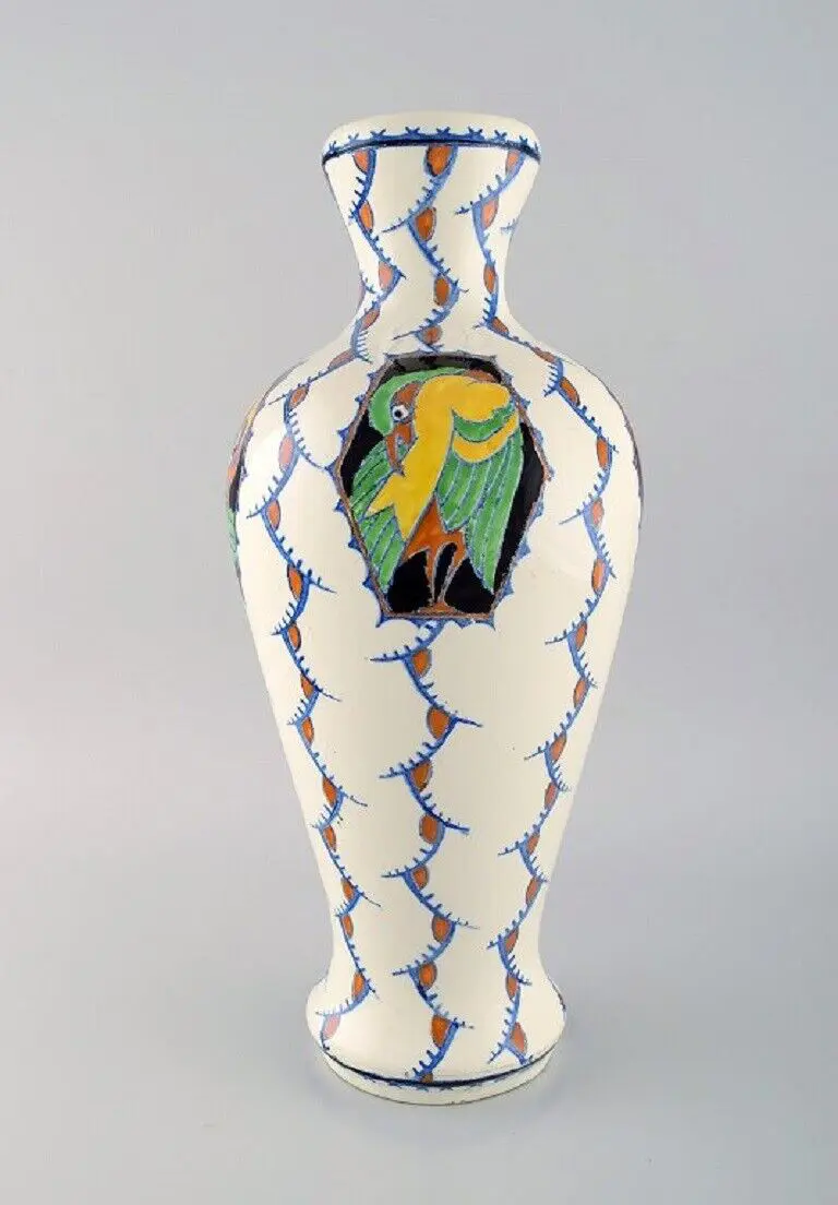 Große Art Deco Vase aus glasierter Keramik von Boch Frères, Belgien