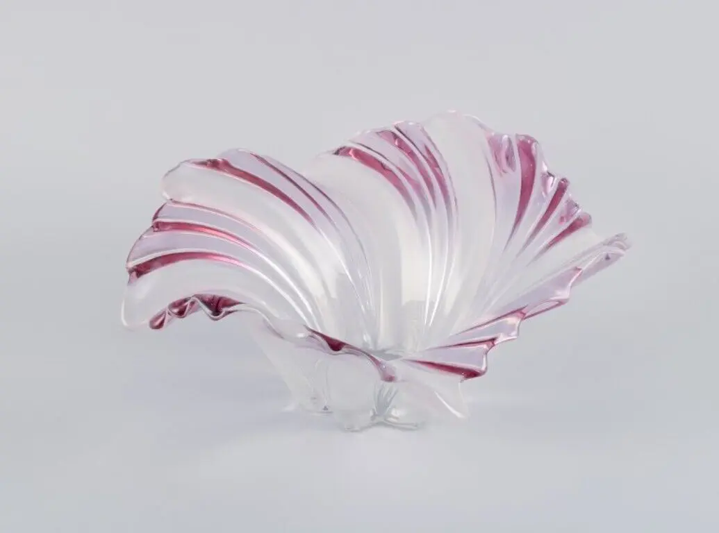 Große Schüssel aus lila, mattiertem Kunstglas – 1970er/80er Jahre