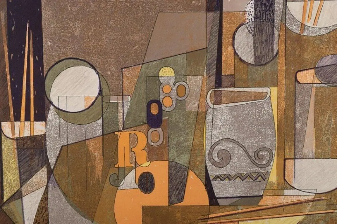 Helge Ernst: Dänischer Künstler – Testdruck auf Papier in modernistischer Komposition