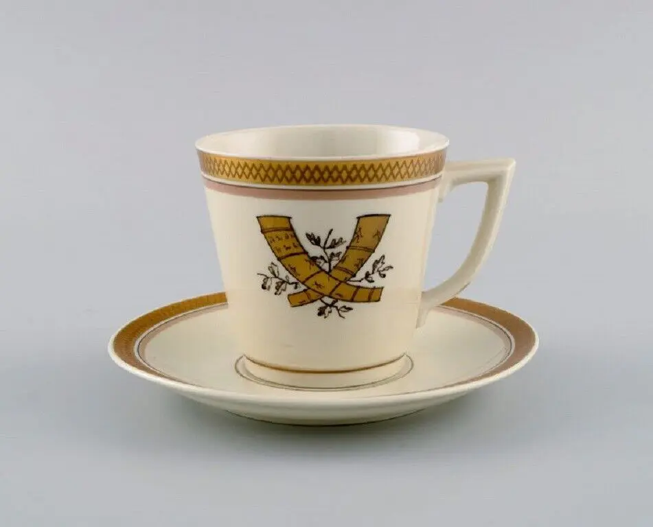 Kaffeeservice für 10 Personen von Royal Copenhagen mit Goldhorn-Motiv aus den 1960er Jahren
