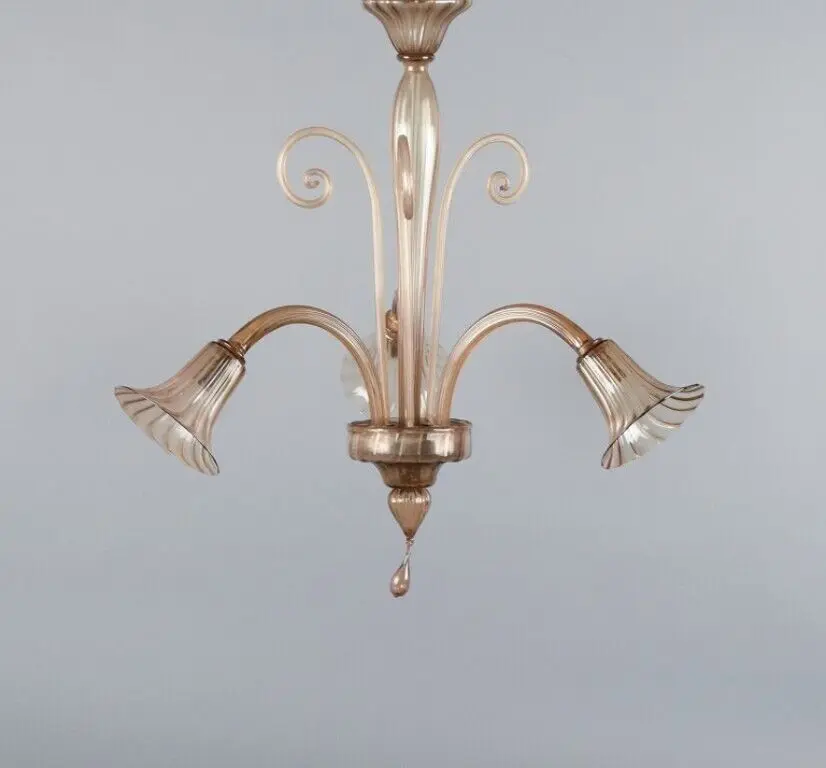 Murano, stilvolle Art Deco Deckenleuchte aus handgeblasenem Glas mit drei Lichtquellen
