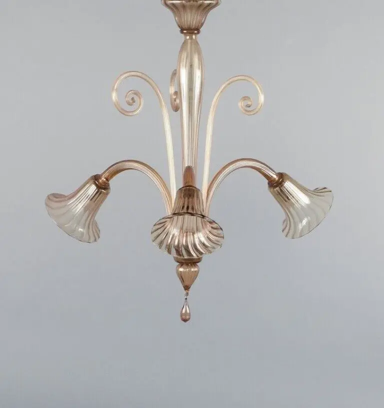 Murano, stilvolle Art Deco Deckenleuchte aus handgeblasenem Glas mit drei Lichtquellen