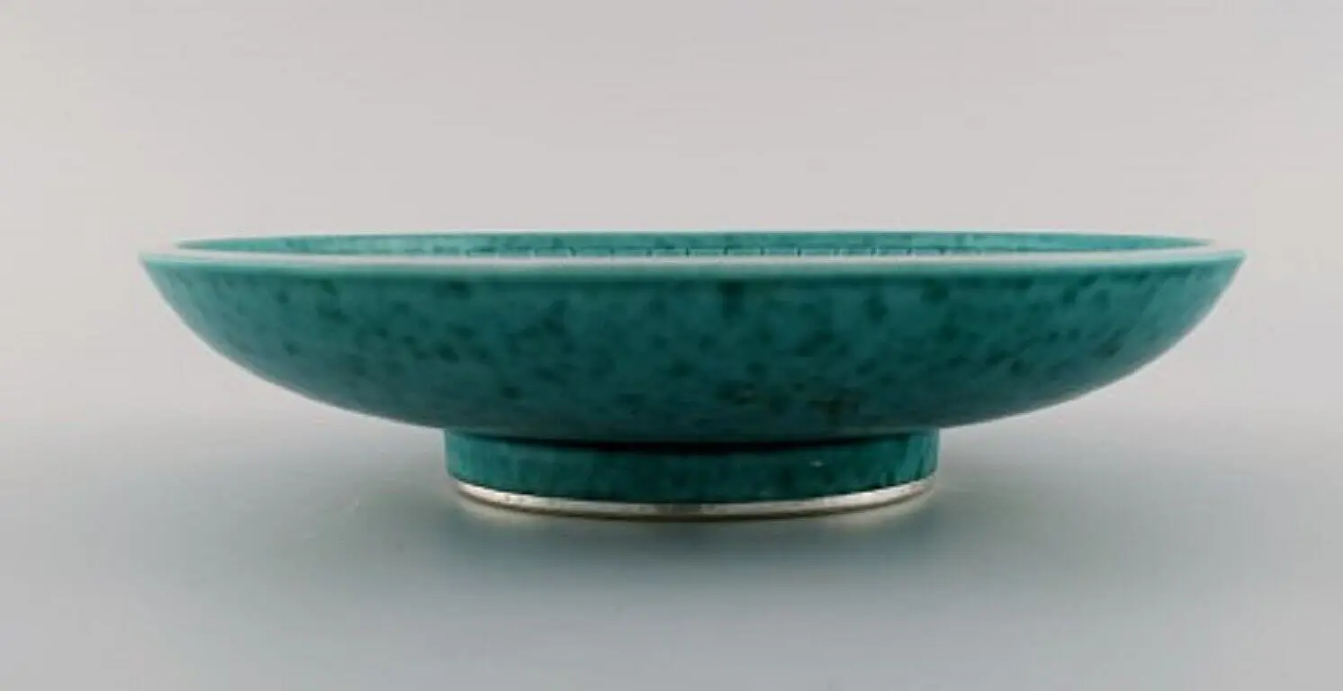 Seltene Argenta Art Deco Schale mit Fisch von Wilhelm Kåge für Gustavsberg