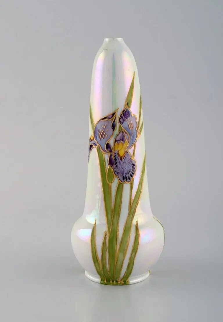 Zwei antike Jugendstil-Porzellanvasen mit Blumen aus Heubach, Deutschland