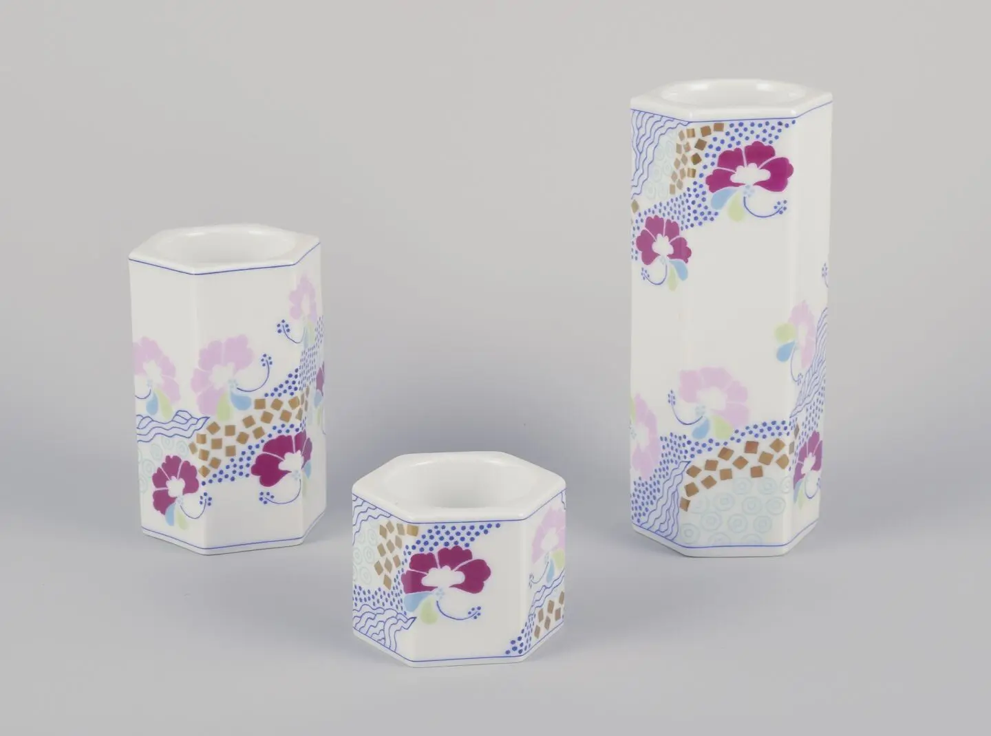 3-teiliges Set Porzellan-Kerzenständer von Anne Grete Halling-Koch für Bing & Grøndahl