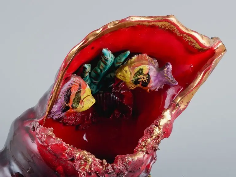 Dekorative Keramik-Tischlampe in Muschelform aus Vallauris, Frankreich