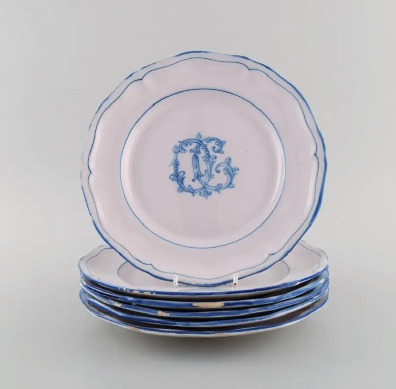 Fünf handbemalte antike Teller von Emile Gallé für St. Clement, Nancy