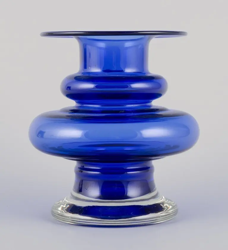 Große blaue Kunstglasvase aus den 70er Jahren von Tamara Aladin für Riihimäen Lasi