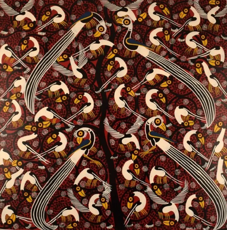 Hapela. Tinga Tinga. Öl auf Leinwand. Naivistische Darstellung mit Giraffen