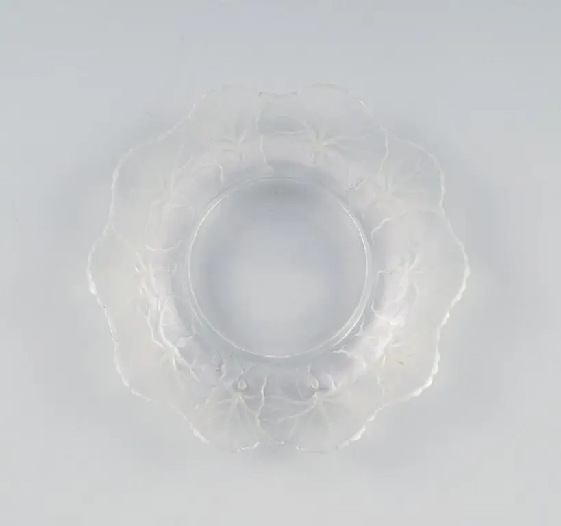 Lalique Flaschentablett aus klarem Kunstglas mit floralem Muster, circa 1980