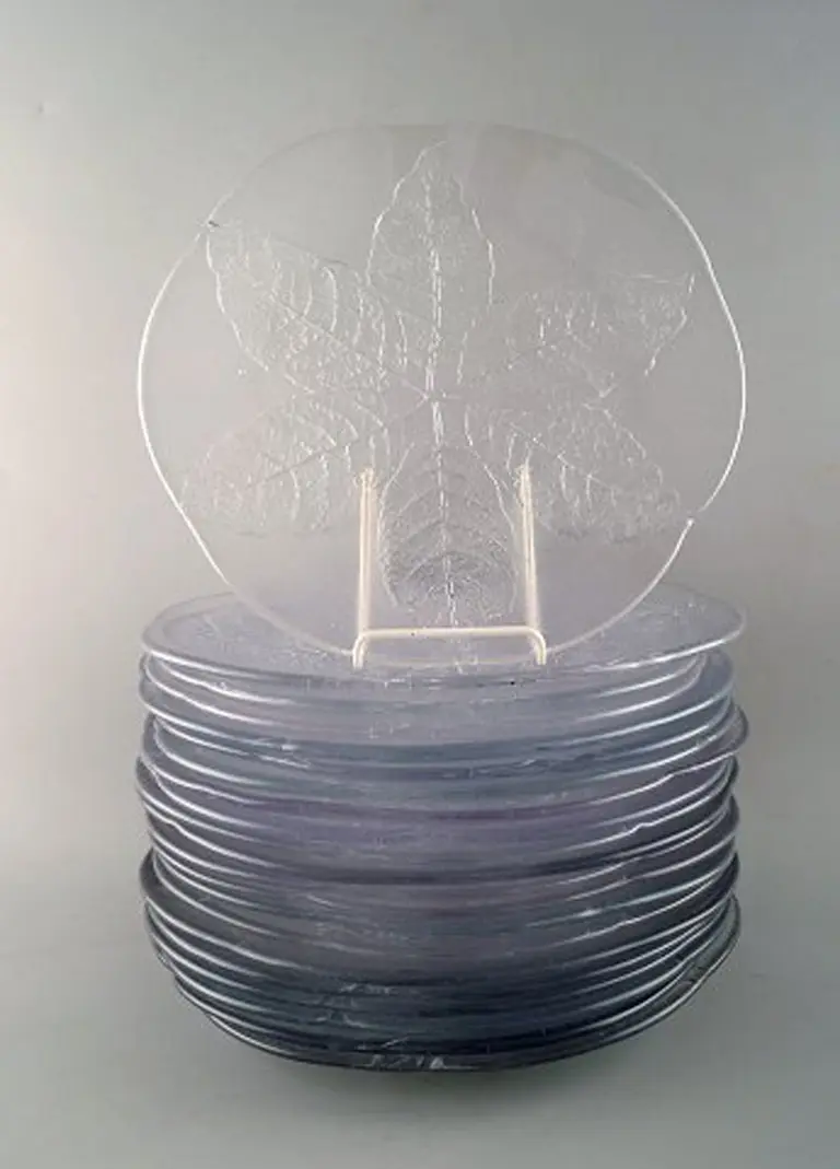 21 handgefertigte Abdeckplatten aus Kunstglas, verziert mit Blättern, aus den 1960er Jahren