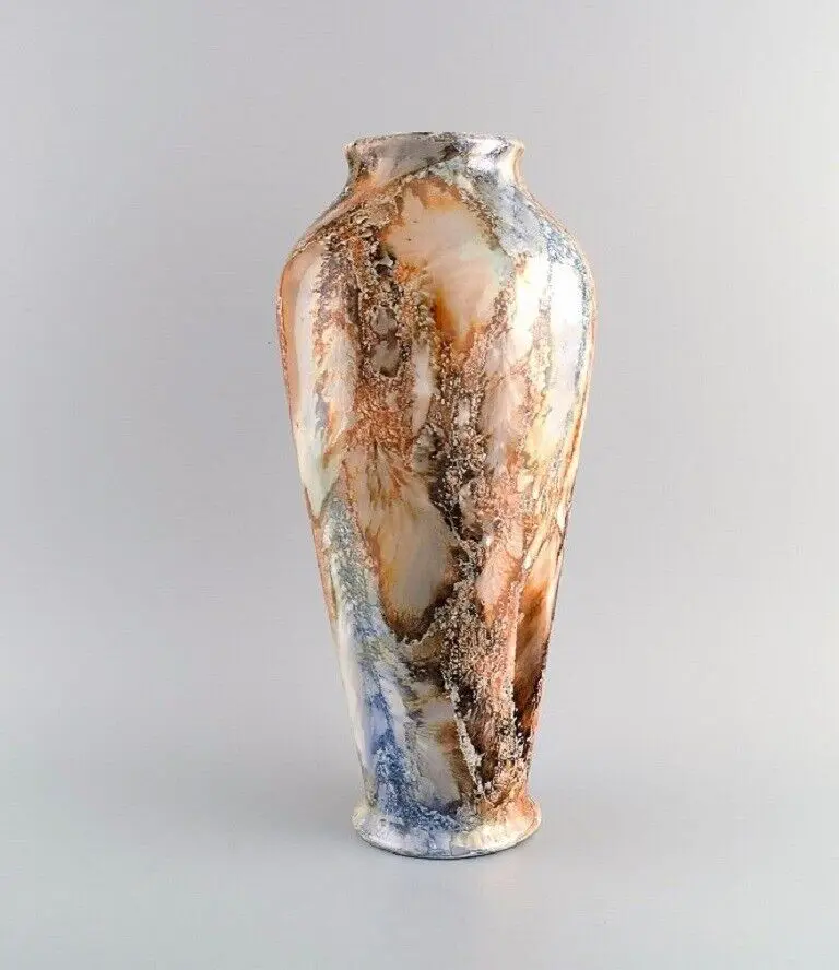 Art Deco Vase aus glasiertem Fayence – große, marmorierte Glasur aus Arabien, Finnland