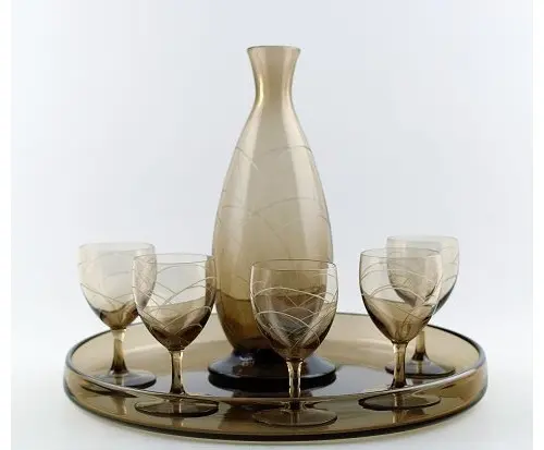 Daum, Nancy, Art Deco Bar Set mit Karaffe und fünf Gläsern auf Tablett