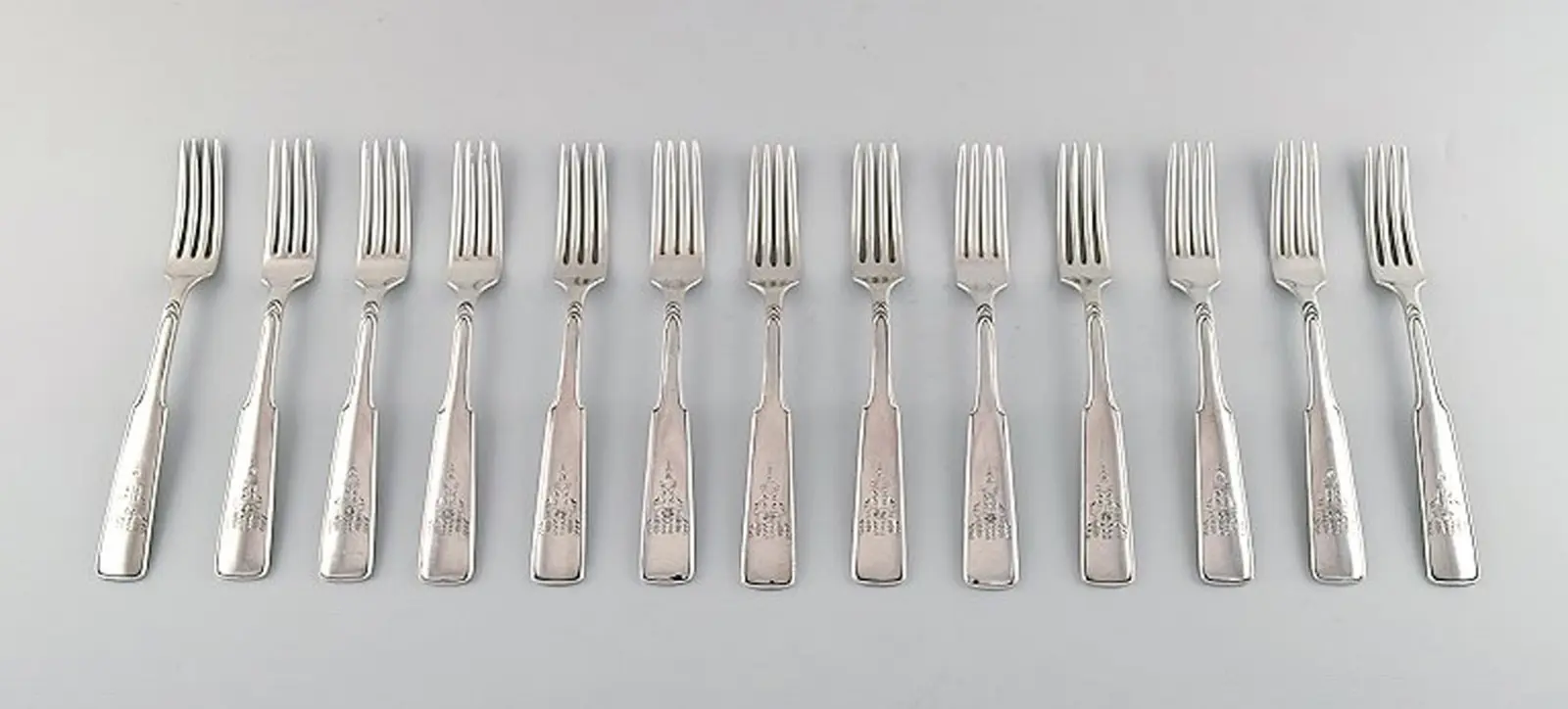 Hans Hansen Silberbesteck Set Nr. 2: 12 Lunchgabeln aus reinem Silber