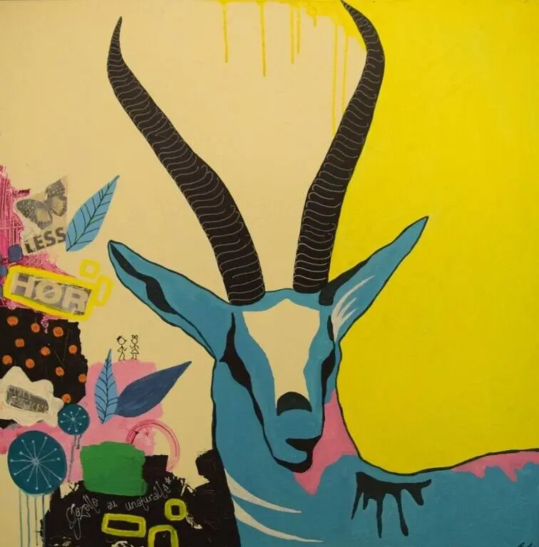 Mie Majgaard, renommierte dänische Künstlerin. Mixed Media auf Leinwand. 'Gazelle'